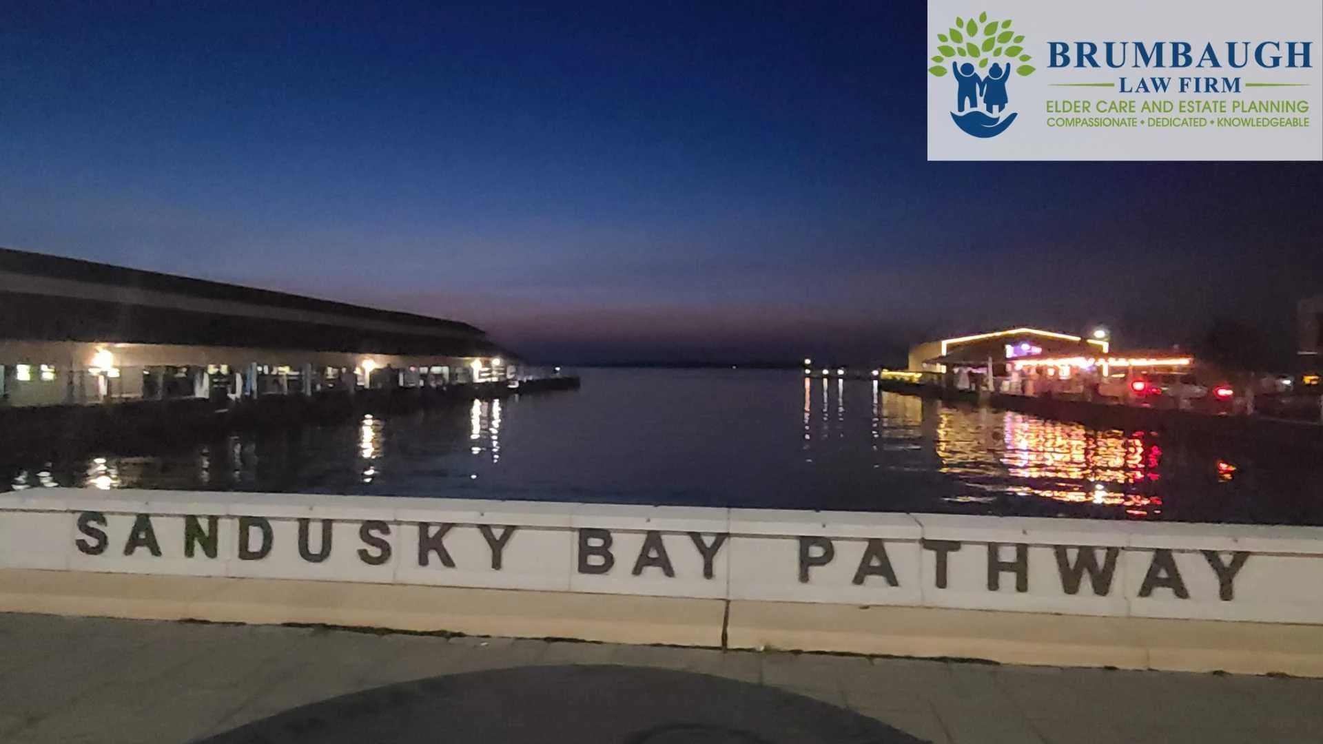 A nighttime image of the Sandusky Bay pathway bridge, where nearby elders may need memory care services