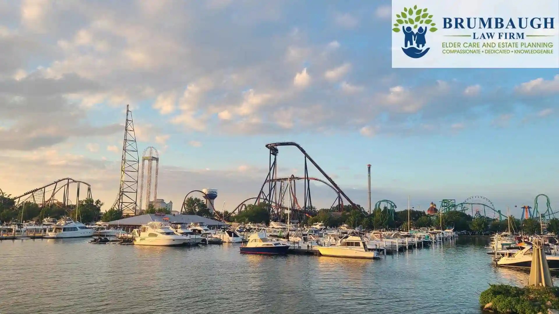 A picture overlooking a theme park on a lake in Sandusky, Ohio, where the senior community needs long term care needs.
