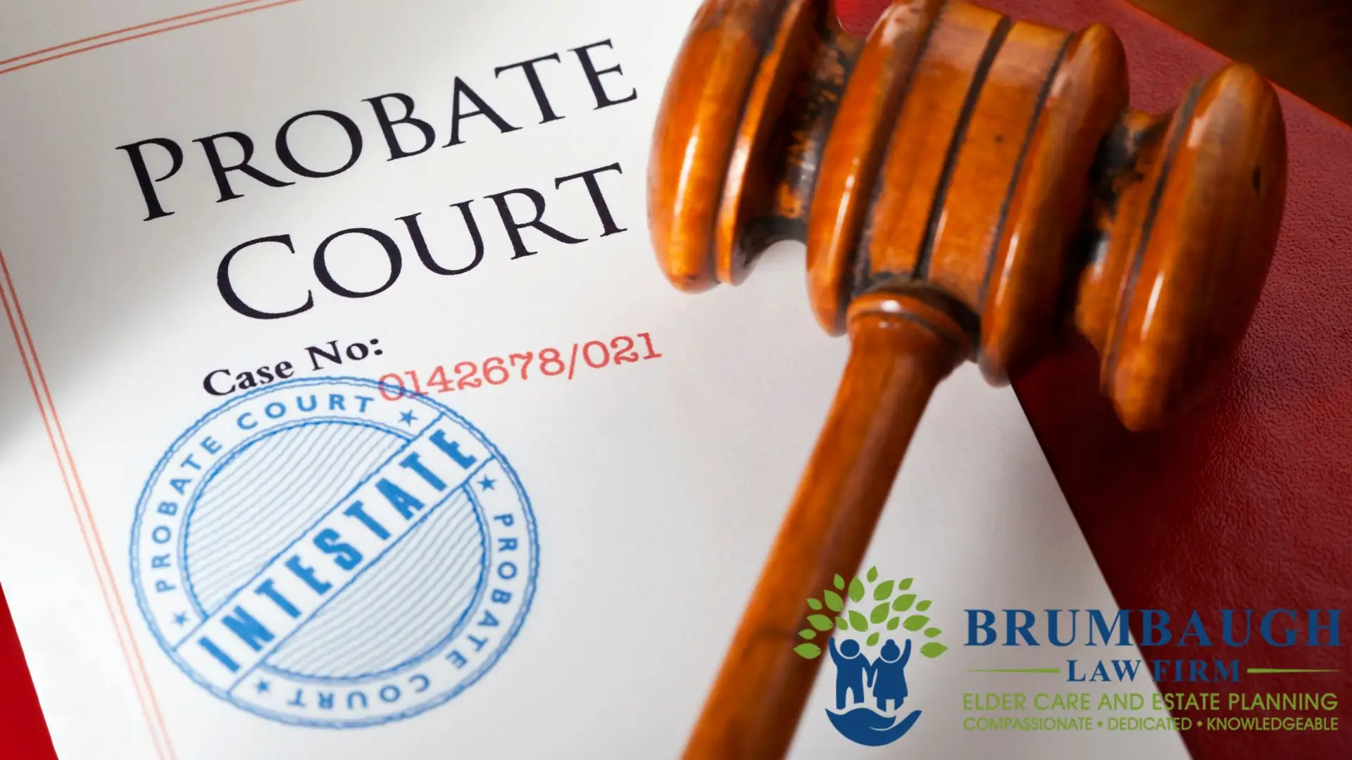 Probate court document with gavel and intestate stamp